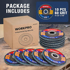 WORKPRO 10-Pack Flap Discs, 4-1/2-inch, Arbor Size 7/8-inch, T29 Zirconia Abrasive Grinding Wheel and Flap Sanding Disc, Includes 60 Grits