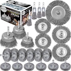Wire Wheel Cup Brush Set,0.012-Inch Coarse Crimped Carbon Steel,Die Grinder Wire Brush for Drill,1/4In Hex Shank,Wire Drill Brush Set (24 Pack)