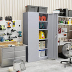 SUNCROWN 72" Metal Storage Cabinet - Heavy-Duty Metal Garage Cabinet with 4 Adjustable Shelves & 2 Doors for Tools, Office, Home, Workshop,Cement Grey-Small