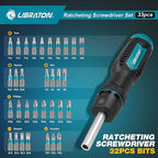 LIBRATON Ratcheting Screwdriver Set, Multi-bit Screwdriver Tool, 33-in-1 Magnetic Ratchet Screw Driver, Slotted/Philips/Pozi/Torx/Hex/Square Bits, Ergonomic Handle for Home, Auto & DIY