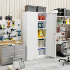 SUNCROWN 72" Metal Storage Cabinet - Heavy-Duty Metal Garage Cabinet with 4 Adjustable Shelves & 2 Doors for Tools, Office, Home, Workshop,White-Small