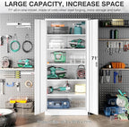 Wide & Deep Metal Storage Storage Cabinet with 5 Adjustable Shelves,White Metal Cabinet with Lock,Steel Pantry Cabinets,72" Lockable Cabinets for Home,Office,Garage,Kitchen,Shop
