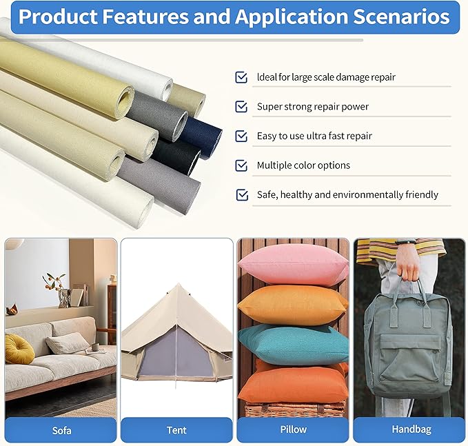 KING MOUNTAIN Canvas Repair Patch 16×60 Inch Self-Adhesive Waterproof Fabric Patch for Sofas, Tents, Furniture,Tote Bags, Car Seats (Black)