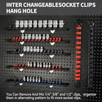 Socket Organizer Drive ABS Tools - Black Socket Holder, Premium Quality 6 Pieces Socket Holders Kit 1/4-Inch x 32 Clips, 3/8-Inch x 30 Clips, 1/2-Inch x 24 Clips（6PC,Black)
