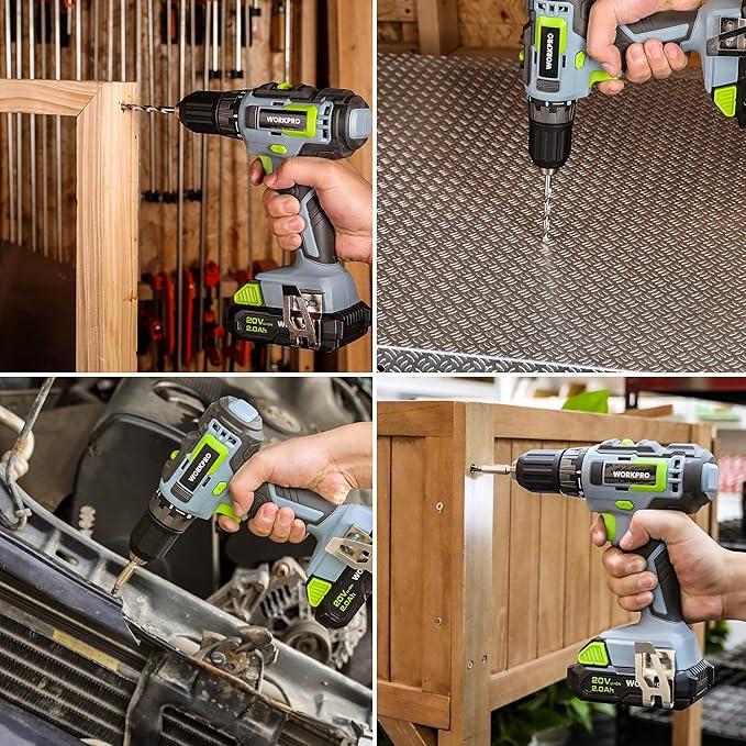WORKPRO Home Tool Set With 20V Cordless Lithium-ion Drill Driver, 157PCS All-Purpose Kit, Power Drill Combo With Tool Bag