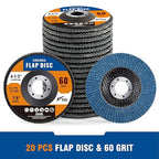 20 Pack Zirconia Flap Discs 4 1/2 for Angle Grinder 60 Grit 7/8” Arbor Flapper Wheel for Rust Removal, Sanding and Finishing, T29