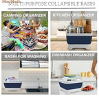 Collapsible Wash Basin 9L, Foldable Dish Tub with Drain Plug, Portable Collapsible Dish Basin, Camping Sink for Washing Dishes, Laundry & Kitchen Use (Navy Blue)