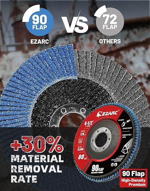 EZARC 12 Pack 80 Grit Flap Discs 4 1/2 for Angle Grinder, 4.5" x 7/8" T27 High Density Jumbo Zirconia Sanding Disc for Rust Removal, Finishing, Grinding, Deburring