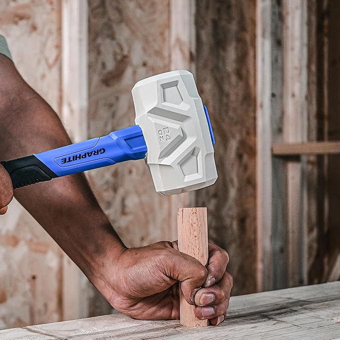 Real Steel Rubber Mallet Hammer 32 OZ White Rubber Hammer with Solid Head, Double-faced Mallets for Flooring, Woodworking, Camping, Automotive 0323