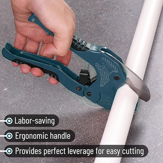 Bates- PVC Pipe Cutter, Cuts up to 1-1/4", Teal Blue Ratcheting PVC Pipe Cutter Tool, Pipe Cutters PVC Pipe Shears, Plastic Pipe Cutter, PEX Pipe Cutter, PVC Cutter Tool, PVC Ratchet Cutter