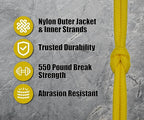 BORED? PARACORD! 550 lb Paracord - Ideal for Crafting, Camping, DIY Projects, Active & Military Outdoors - Strong Survival Rope - Tactical Parachute Cord Type III - Yellow 250 Feet