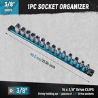 ALOANES Magnetic Socket Organizer, 3/8-Inch Drive Aluminum Socket Holder Socket Tray, Heavy Duty Socket Rail Organizer for Tool Box Drawer, 360°Swivel Clips Socket Rack 3/8-Inch x 14 Clips (Aqua Blue)