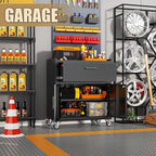 Metal Storage Cabinet, Locking Storage Cabinet with Drawer and Adjustable Shelf, Rolling Tool Cabinets for Garage, Office, Black, Assembly Required (18.4" D x 30.3" W x 35.4" H)