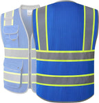 JKSafety 9 Pockets Hi-Vis Safety Vest Breathable Mesh Fabric Cushioned Collar Work Utility PPE Lightweight Industrial Work Gear ANSI/ISEA compliant (101-Blue XXL)