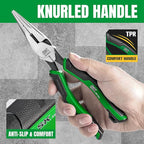 SK 8-Inch Long Nose Pliers, Needle Nose Pliers, Premium CR-V Steel Construction, Ergonomic Anti-slip Handle for Comfortable Grip