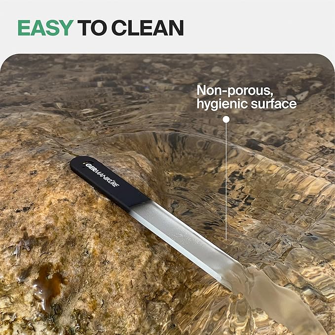 GERMANIKURE Czech Crystal Glass Nail File in Suede Leather Case - Original White Branded - Professional Manicure & Pedicure Products for Smooth Easy Shaping of Natural Nails