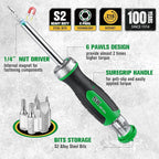 SK 7-in-1 Ratcheting Screwdriver, 216-P, 6 Bits (Phillips, Star, Slotted), 1 Nut Driver Size (1/4 Inch), S2 Steel, SureGrip Handle