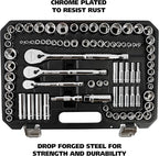 GreatNeck HC82U 82-Piece Mechanic's Tool Set – SAE & Metric, 1/4", 3/8", 1/2" Drive Socket Set, Chrome Vanadium, Posi-Grip No-Slip™, Reversible Ratchets, Storage Case Included