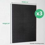 WallPeg Pegboard Kit - 3 ea. 24"x16" Black Peg Boards Panels - Made in USA
