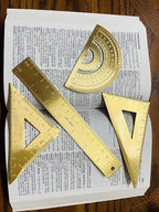 Golden Brass Ruler Stationery Set - Durable Brass Ruler (Isosceles - Right Triangular, 18cm Scale, Protractor)