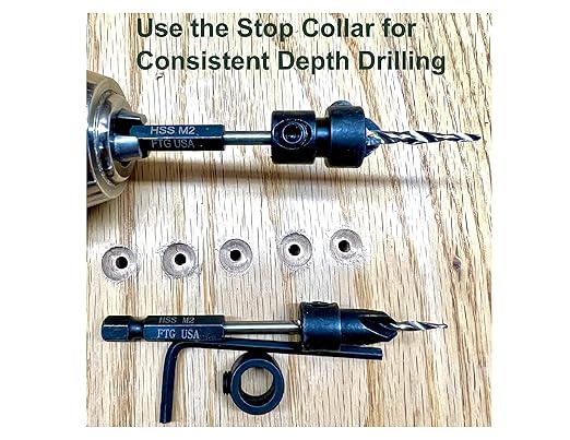 FTG USA Adjustable Wood Countersink Drill Bit Set #6#8#10#12 with Tapered Drill Bits for Woodworking