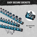 ALOANES Magnetic Socket Organizer, 1/2-Inch Drive Aluminum Socket Holder Socket Tray, Heavy Duty Socket Rail Organizer for Tool Box Drawer, 360°Swivel Clips Socket Rack 1/2-Inch x 12 Clips (Aqua Blue)