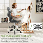 500LBS Drafting Chair, High Back Safer Standing Desk Chair, Executive Tall Office Chair with Flip-up Armrests, Upholstered Fabric Task Chair, Ergonomic Seat with Adjustable Height&Foot Ring, Grey