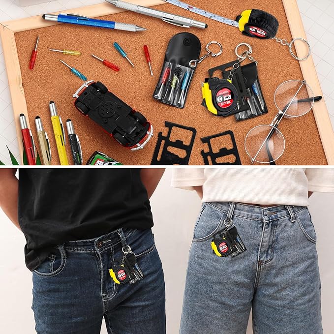 336 Pcs Mini Tape Screwdriver Keychain Set Christmas Men Gifts Bulk Adult Party Favors Multitool Pen Card Tool Measuring Keychains Stocking Christmas Stuffers for Men Dad (Multicolor)