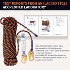 Rope Harness Safety Lanyard 50ft Vertical Roofing Rope with Grab Snap Hooks Shock Absorber Fall Protection Tree Climbing Line Kit Heavy Duty Roof Safety Equipment ANSI CE