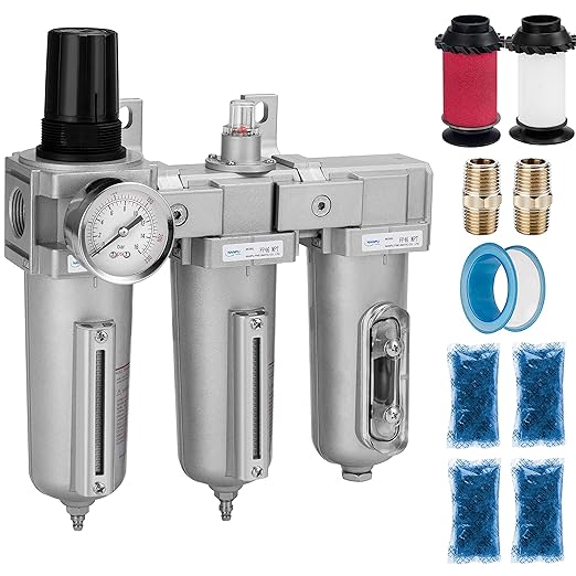 NANPU 3/4" NPT Industrial Grade 3 Stage Air Drying System - Particulate Filter, Coalescing Filter, Desiccant Dryer & Air Regulator, Metal Bowl, Manual Drain, Suitable for Paint Spray＆ Plasma Cutter