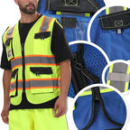 JKSafety Hi Vis Reflective Safety Vests for Men Women High Visibility Vest with Pockets Mesh Fabric Construction Safety Apparel Neon Vest for Work (220-Blue M)