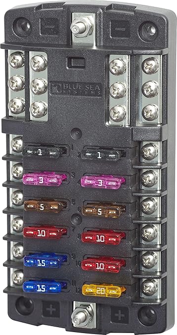 Blue Sea Systems 5031 ST Blade Fuse Block 12 Circuit with Ground, 100 Amps