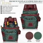 Nylon and Leather Tool Belt | Framing Tool Bags | Leather Tool Belts | Nylon Tool Pouch | Carpenter Tool Belt | Construction | Framers | Electrician (Green)