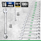SK Reversible Ratcheting Wrench Set, Combination Wrench Set, 16-Piece, Metric, 72-Tooth, Premium CR-V Construction, with Rolling Pouch