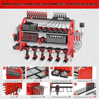 LBT Power Tool Organizer With Charging Station,Patented,Heavy Duty Steel,6 Drilling Rig Sizes With Hooks And Screw Boxes,6 sockets,Easy To Install Garage Storage Rack,Great Gift For Men, Red