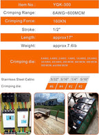 AMZCNC 16 Ton Hydraulic Wire Crimper Battery Cable Lug Terminal Crimping Tool WIth Standard US cable Dies,Crimps 6 AWG to 600 MCM, Cable Crimping Tool with 13 Pairs of Standard US cable Dies