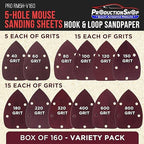 Premium 5-Hole Pattern Mouse Detail Sander Sandpaper Sheets, 160 Disc Variety Pack, Grits 40, 60, 80, 100, 120, 150, 180, 220, 320, 400, 600, 800 - Hook & Loop - Woodworking Furniture