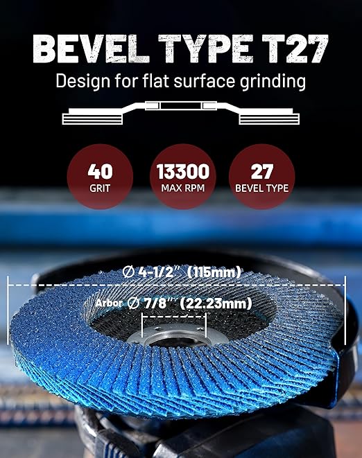 EZARC 10 Pack Flap Discs 40 Grit, 4 1/2" x 7/8" Zirconia Flap Sanding Disc for Angle Grinder, Flat Type 27 Abrasive Grinding Wheel Finishing for Wood & Stainless Steel, Sheet Metal