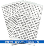 Premium Wire Marker Book for Cable Management, Vinyl-Coated, High-Tack Adhesive, Electric Panel Wire Label Stickers - 10 Pages, 1 Book, 450 Labels Numbered 1-45 (Pack of 25)