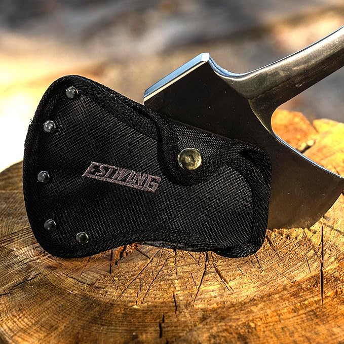 ESTWING Sportsman's Axe - 14" Special Edition Camping Hatchet with Forged Steel Construction & Genuine Leather Grip - E24ASEA