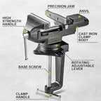 Dual-Purpose Combined Bench Vise, 3.3 Inch Table Vise, Universal Rotate 360° Work Clamp-On Vise,Table Vice With Quick Adjustment for Woodworking, Drilling, Sawing, Metal Working and DIY