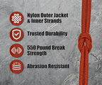 BORED? PARACORD! 550 lb Paracord - Ideal for Crafting, Camping, DIY Projects, Active & Military Outdoors - Strong Survival Rope - Tactical Parachute Cord Type III - Solar Orange 50 Feet