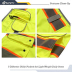 JKSafety 9 Pockets Hi-Vis Neon Yellow Color Zipper Front Safety Vest with Fluorescent Orange Extend Edge outlining the Reflective Tapes Meet ANSI/ISEA Class 2 Standard (901-Yellow, XX-Large)