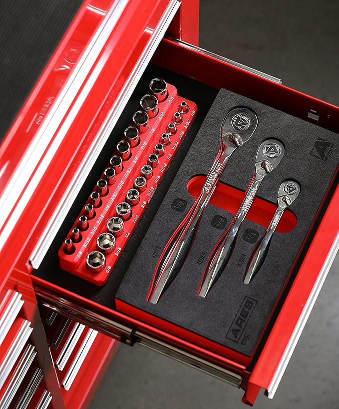 ARES 42067 – 120 Tooth Ratchet Set – 1/4-Inch, 3/8-Inch, and 1/2-Inch Drive - 3 Degree Swing Arc – Reversible Ratcheting Mechanism - Ergonomic Handle and Professional Gear Structure