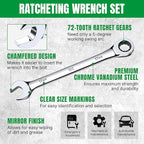 SK Ratcheting Wrench Set, Combination Wrench Set, 12-Piece, Metric 8 to 19mm, 72-Tooth, Premium CR-V Construction, with Rack Organizer