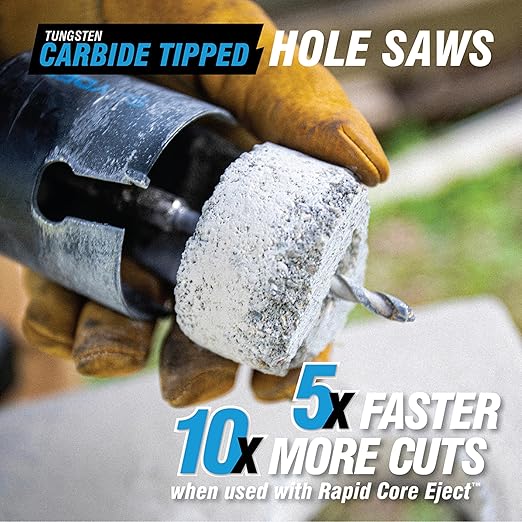 Spyder 14-Piece Carbide Tipped Deep Cut Hole Saw Kit, 11 Hole Saws, 1 Arbor, and 2 Pilot Bits, Rapid Core Eject Arbor System
