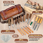 Wood Carving Kit, 20Pcs Wood Carving Tools with Leather Storage Bag, Whittling Kit with 3Pcs Chisels & 8Pcs Whittling Knives & 5 Detail Knives for Beginners and Enthusiasts