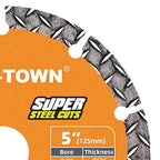 TWIN-TOWN 5" Diamond Cutting Wheel with 7/8" Arbor, Metal Cut Off Wheel, Carbide Cutting Wheel for Angle Grinder, 5000+ Cuts on Rebar, Steel, Iron, and INOX