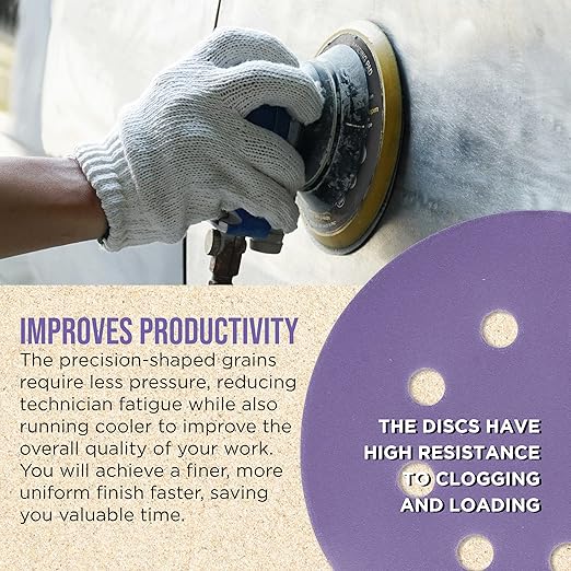 Dura-Gold Premium 800 Grit 5" Purple Film Ceramic Sanding Discs, 8-Hole Pattern, Box of 50 - Dustless Hook & Loop Backing Sandpaper for DA & Random Orbital Sanders - Sand Auto Paint, Wood, Woodworking