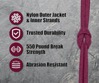 BORED? PARACORD! 550 lb Paracord - Ideal for Crafting, Camping, DIY Projects, Active & Military Outdoors - Strong Survival Rope - Tactical Parachute Cord Type III - Fuchsia 100 Feet